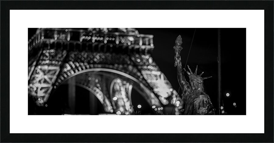 small statue of liberty on river seine  panoramic Picture Frame print