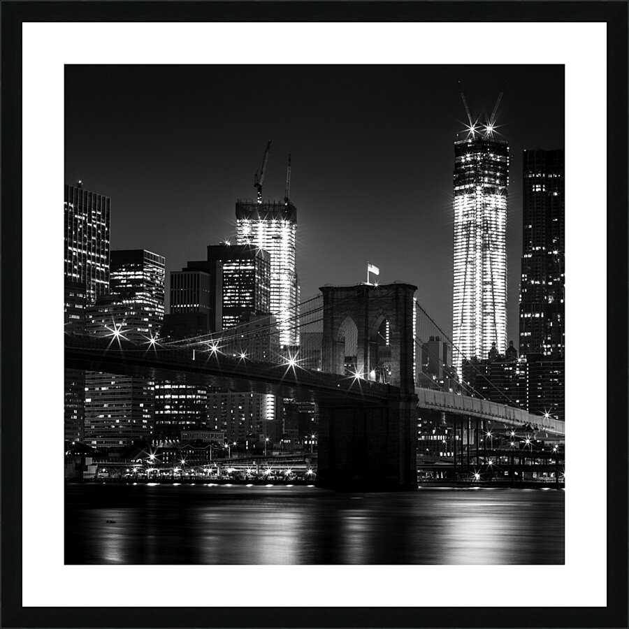 brooklyn bridge freedom tower night  square 1390 Picture Frame print