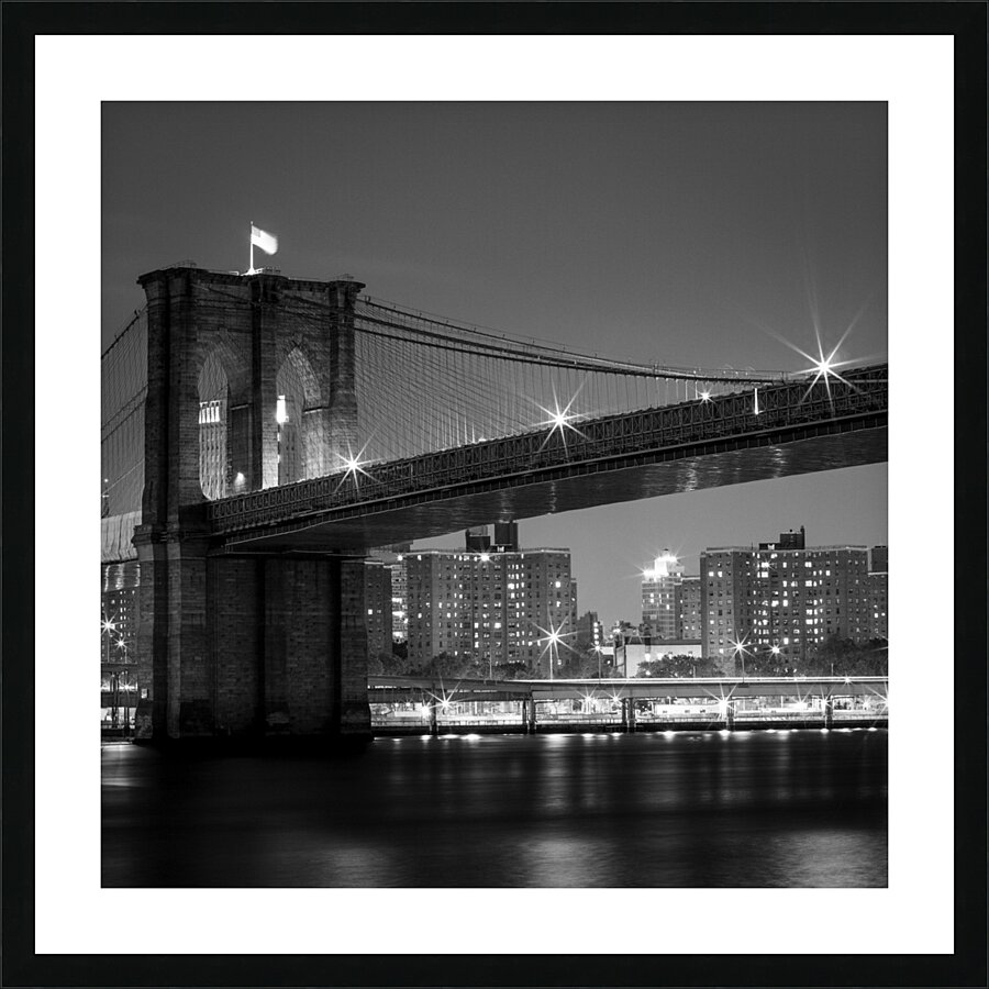 brooklyn bridge at night  square 1409 Bridge 13k. Picture Frame print