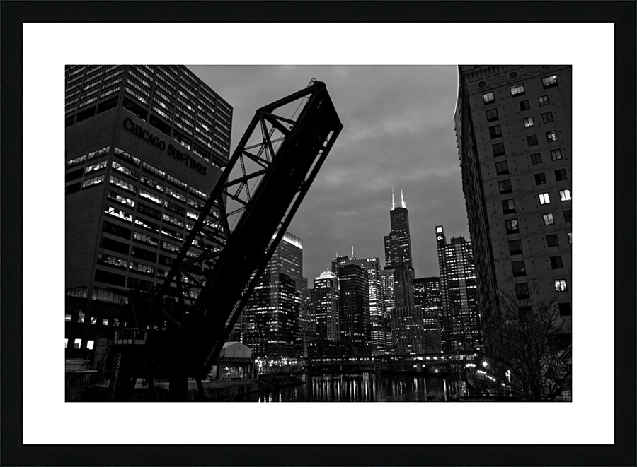 chicago skyline from kinzie street bridge  horizo Picture Frame print