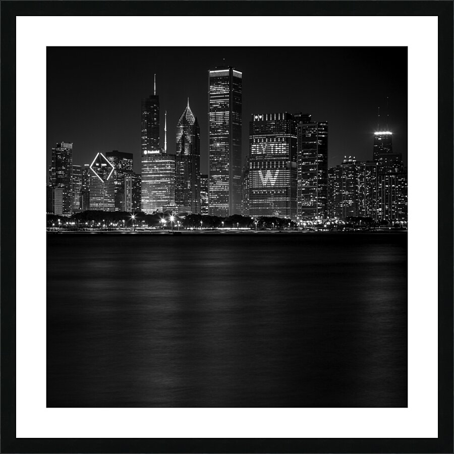 chicago skyline at night 2016 world series  squar Picture Frame print