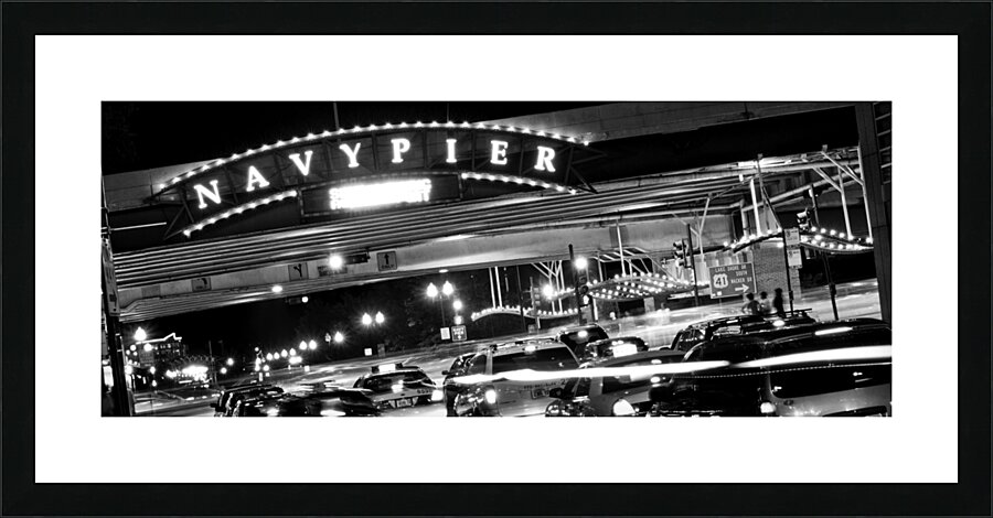 navy pier sign at night  panoramic 76 Pier 13k.jp Picture Frame print