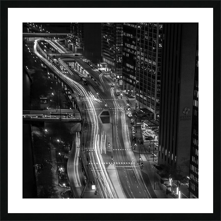 rush hour traffic on wacker drive at night  squar Picture Frame print