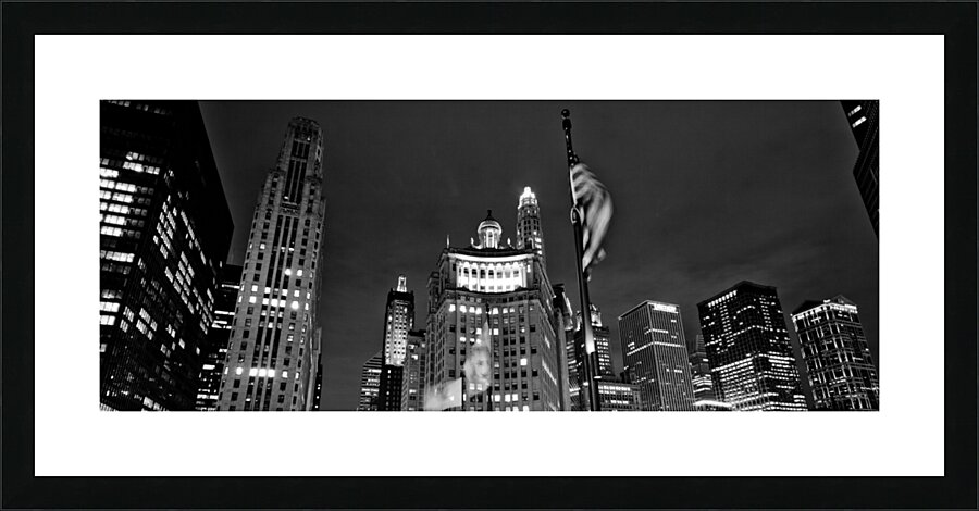 wacker drive and michigan avenue at night  panora Picture Frame print