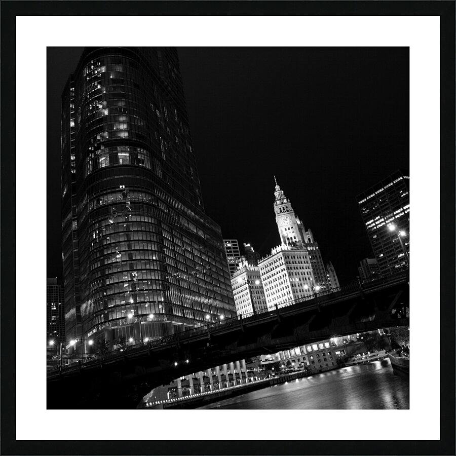 trump tower wrigley building at night  square 121 Picture Frame print