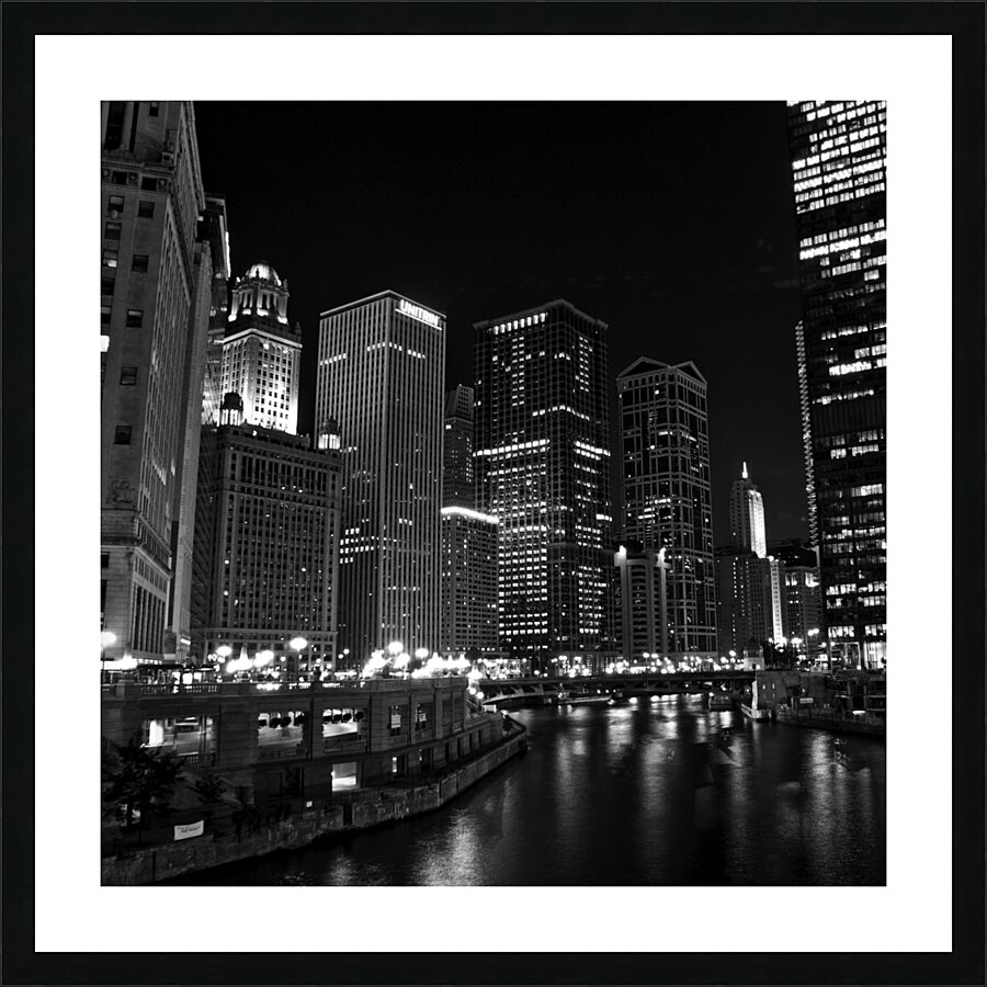 wacker drive chicago riverwalk at night  square 8 Picture Frame print