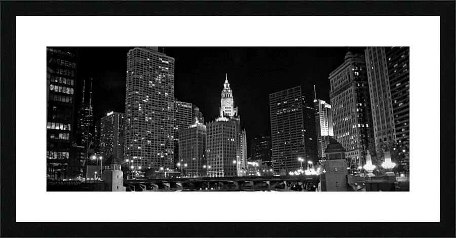 wrigley building and chicago river at night  pano Picture Frame print