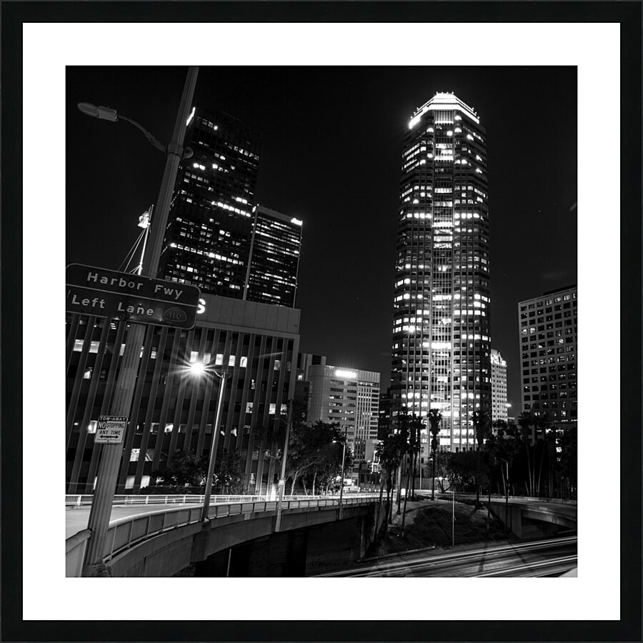 6th street at the 110 downtown la skyline at nigh 1708173477.8501 Picture Frame print