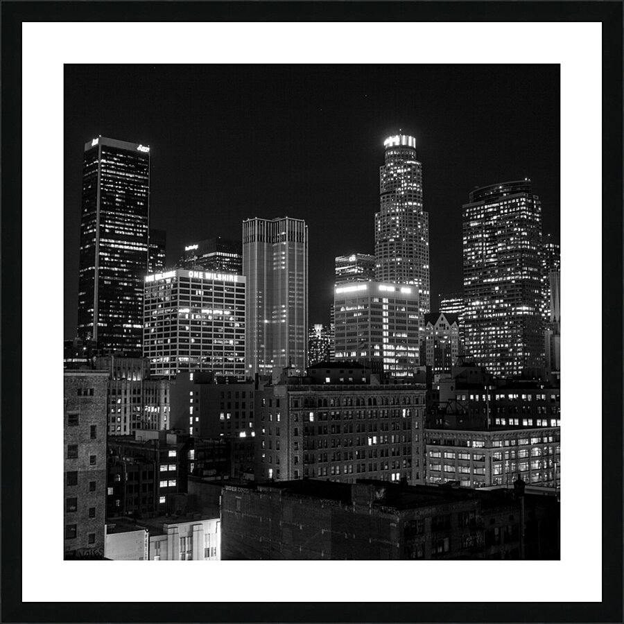 downtown LA city skyline at night  square 2602 On Picture Frame print