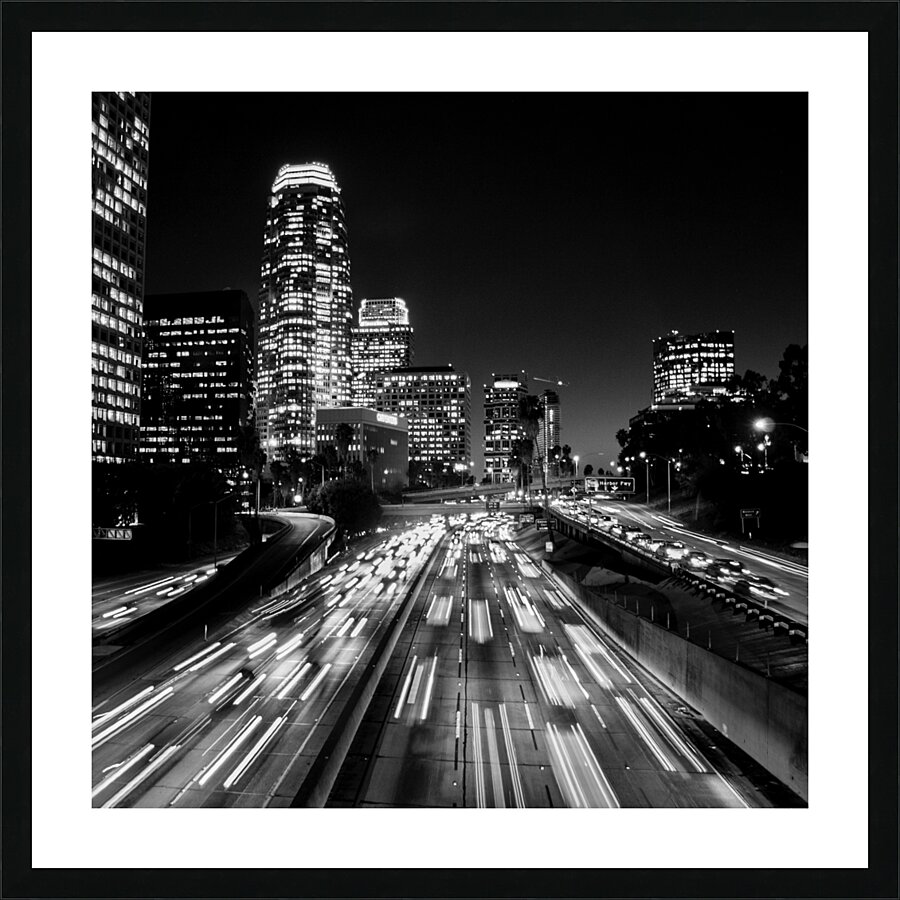 los angeles skyline harbor freeway  square 215 Fr Picture Frame print