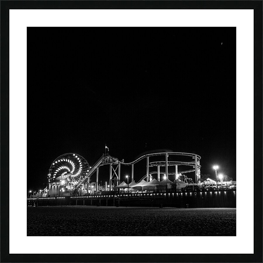 santa monica pier at night  square 2756 Spiral 13 Picture Frame print