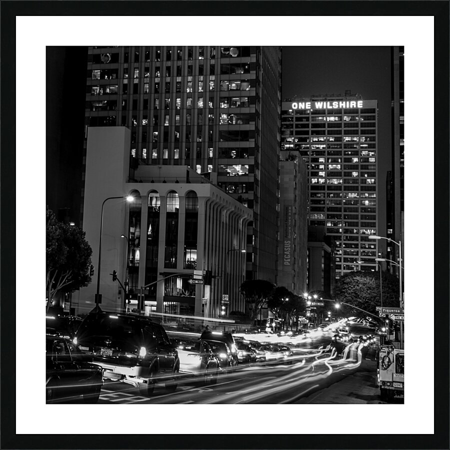 wilshire boulevard and figueroa at night  square Picture Frame print