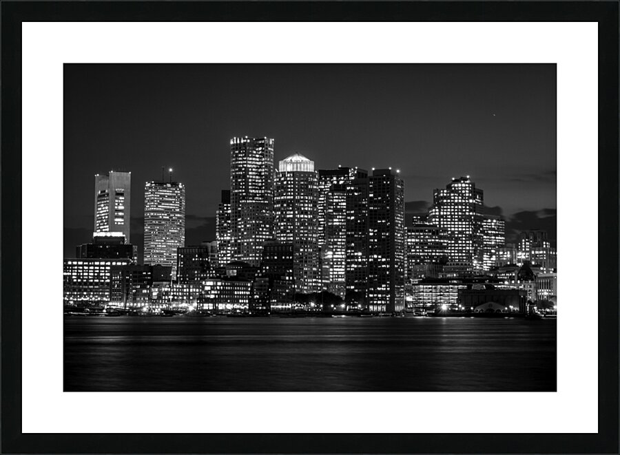 boston skyline night  horizontal 1249 Boston 13k. Picture Frame print