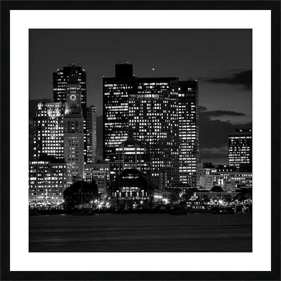 long wharf night from east boston piers  square 3 Picture Frame print