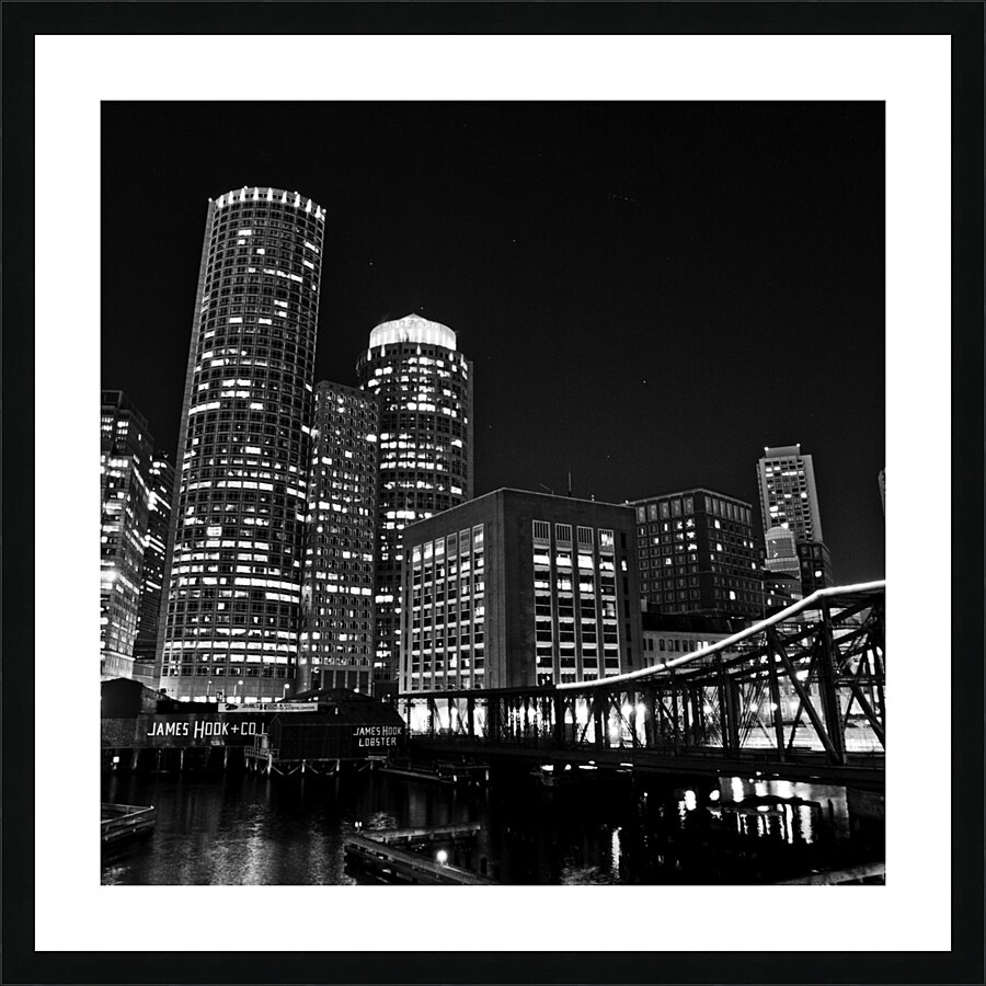 downtown boston skyline at night  square 4501 Hoo Picture Frame print