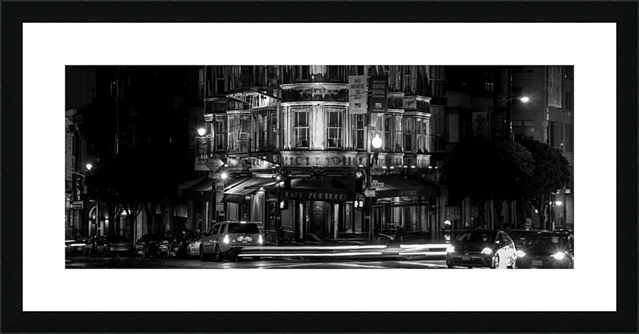 cafe zoetrope columbus drive kearny night  panora Picture Frame print