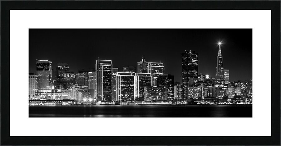 downtown san francisco skyline at night  panorami Picture Frame print