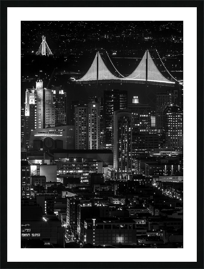 fully illuminated bay bridge night  vertical 2941 Picture Frame print