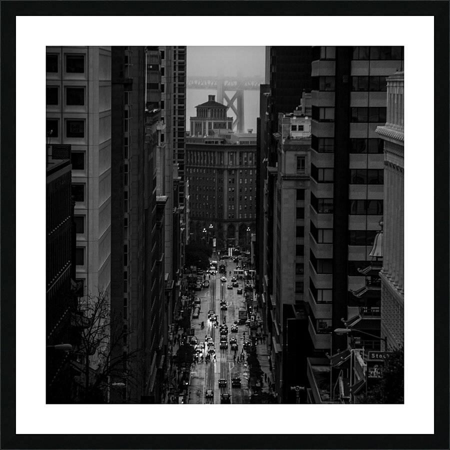 foggy rainy california street bay bridge  square Picture Frame print