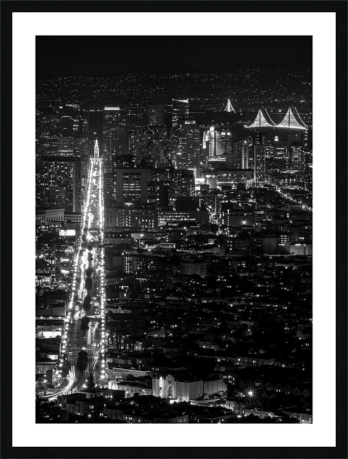 market street from twin peaks night  vertical 203 Picture Frame print