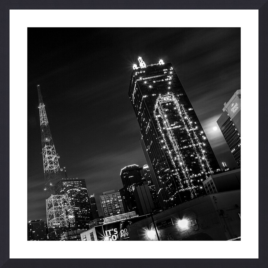 downtown dallas full moon  square 2121 Pepper 13k Picture Frame print
