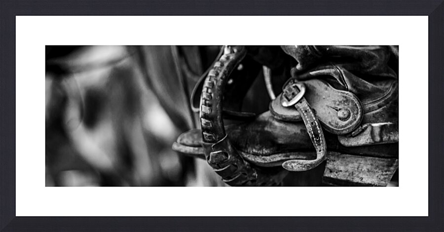 texas cowboy boot in stirrup  panoramic 818 Stirr Picture Frame print