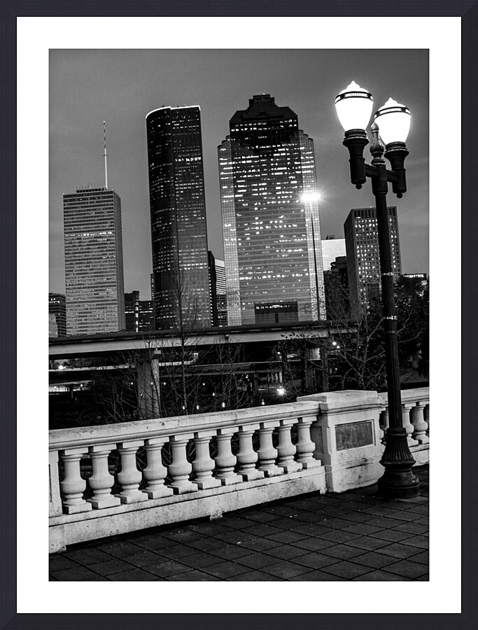 houston skyline at night sabine bridge  vertical Picture Frame print