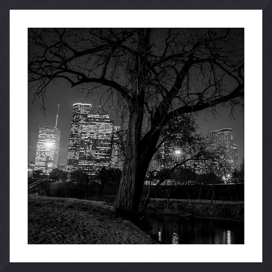 houston skyline in buffalo bayou  square 934 Oak Picture Frame print