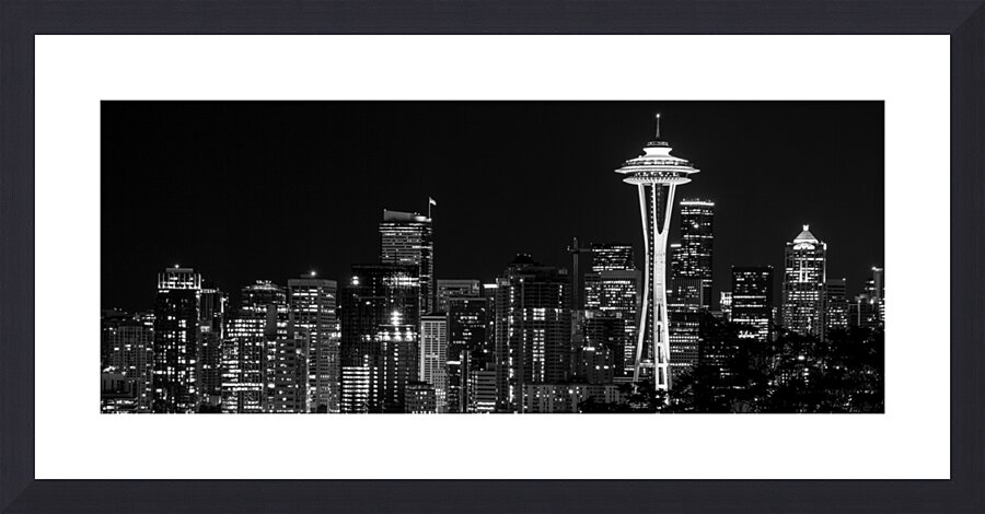 seattle skyline at night  panoramic 2681 Emerald Picture Frame print