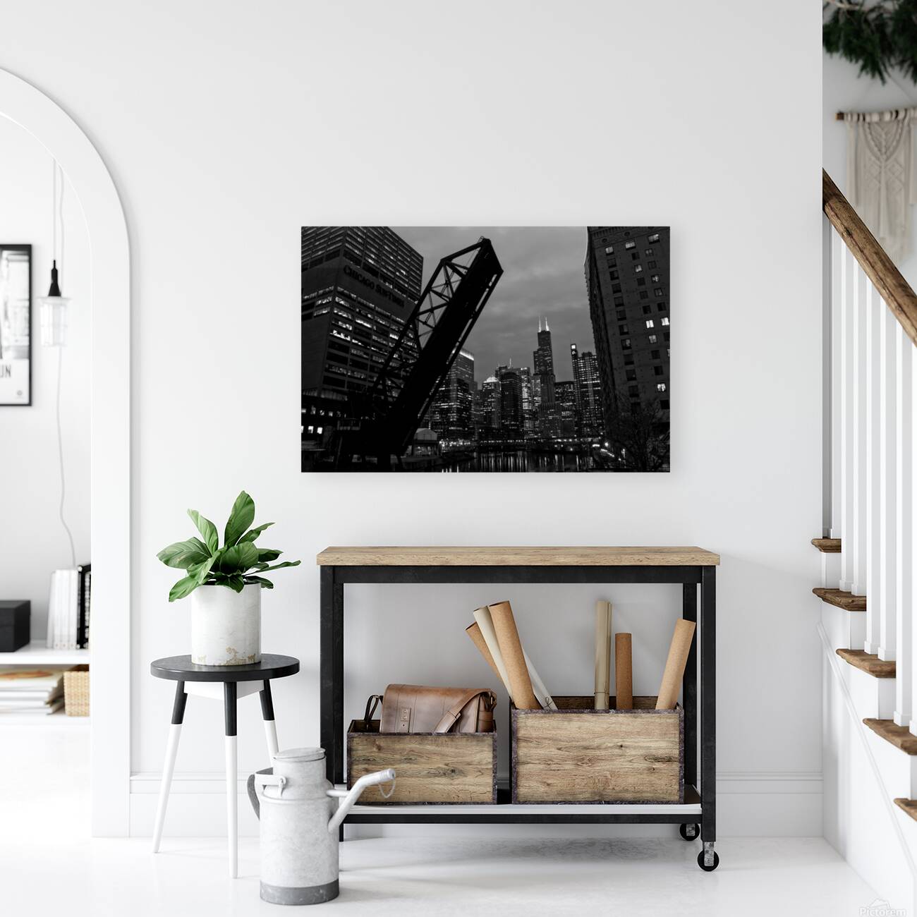 chicago skyline from kinzie street bridge  horizo Reproduction