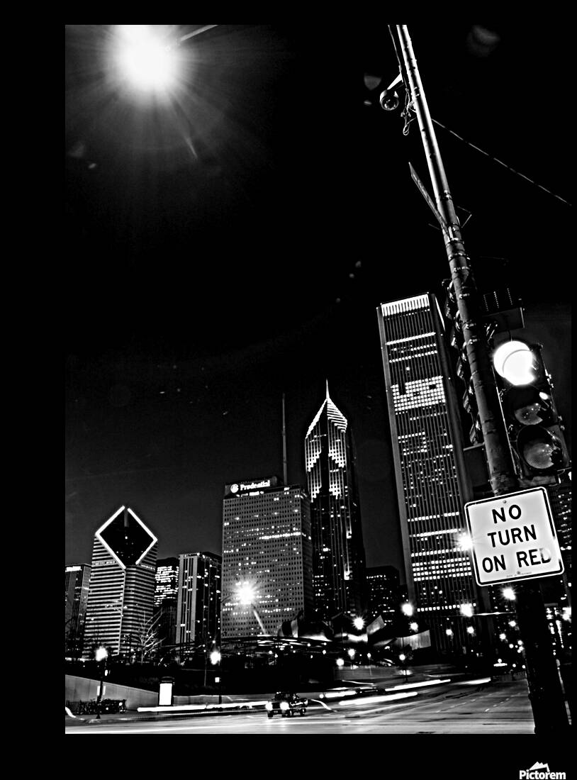 chicago skyline at night from columbus drive  ver Reproduction