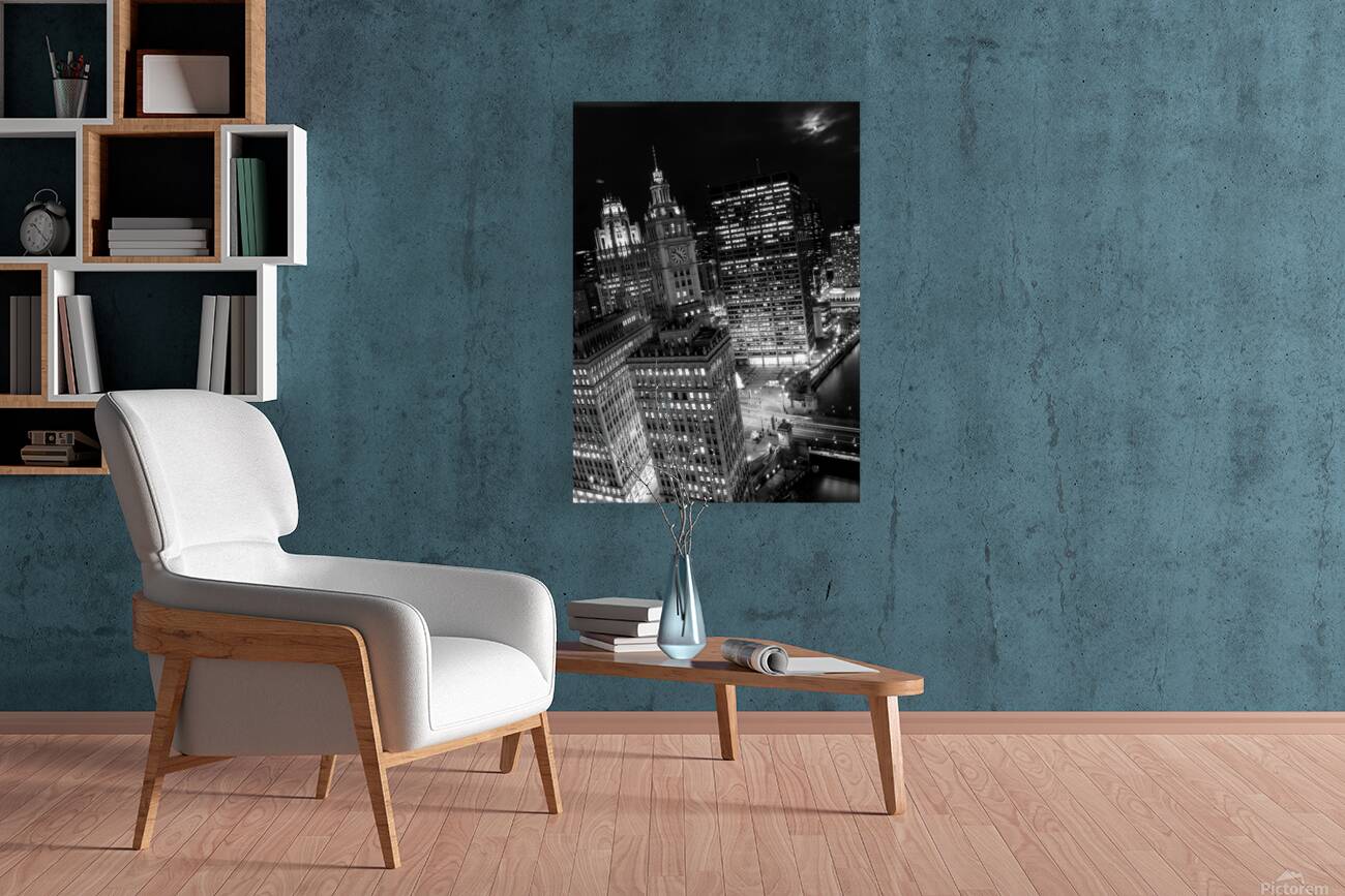 moonrise over downtown chicago at night  vertical Reproduction