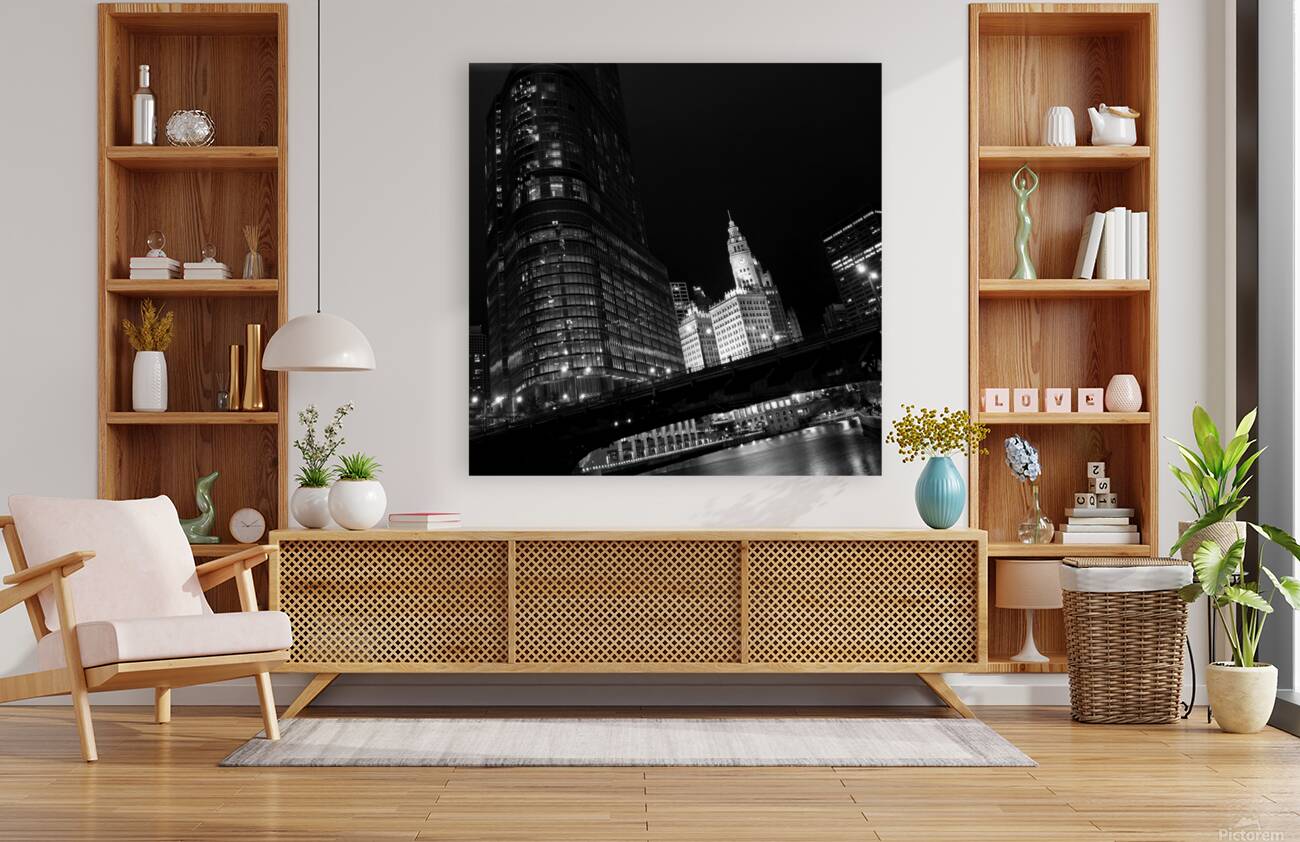 trump tower wrigley building at night  square 121 Reproduction
