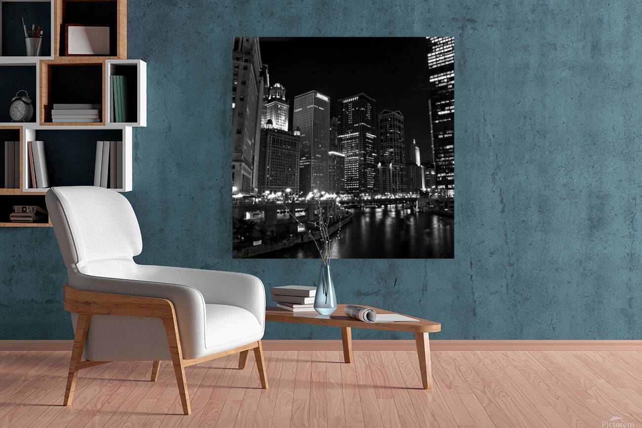 wacker drive chicago riverwalk at night  square 8 Reproduction