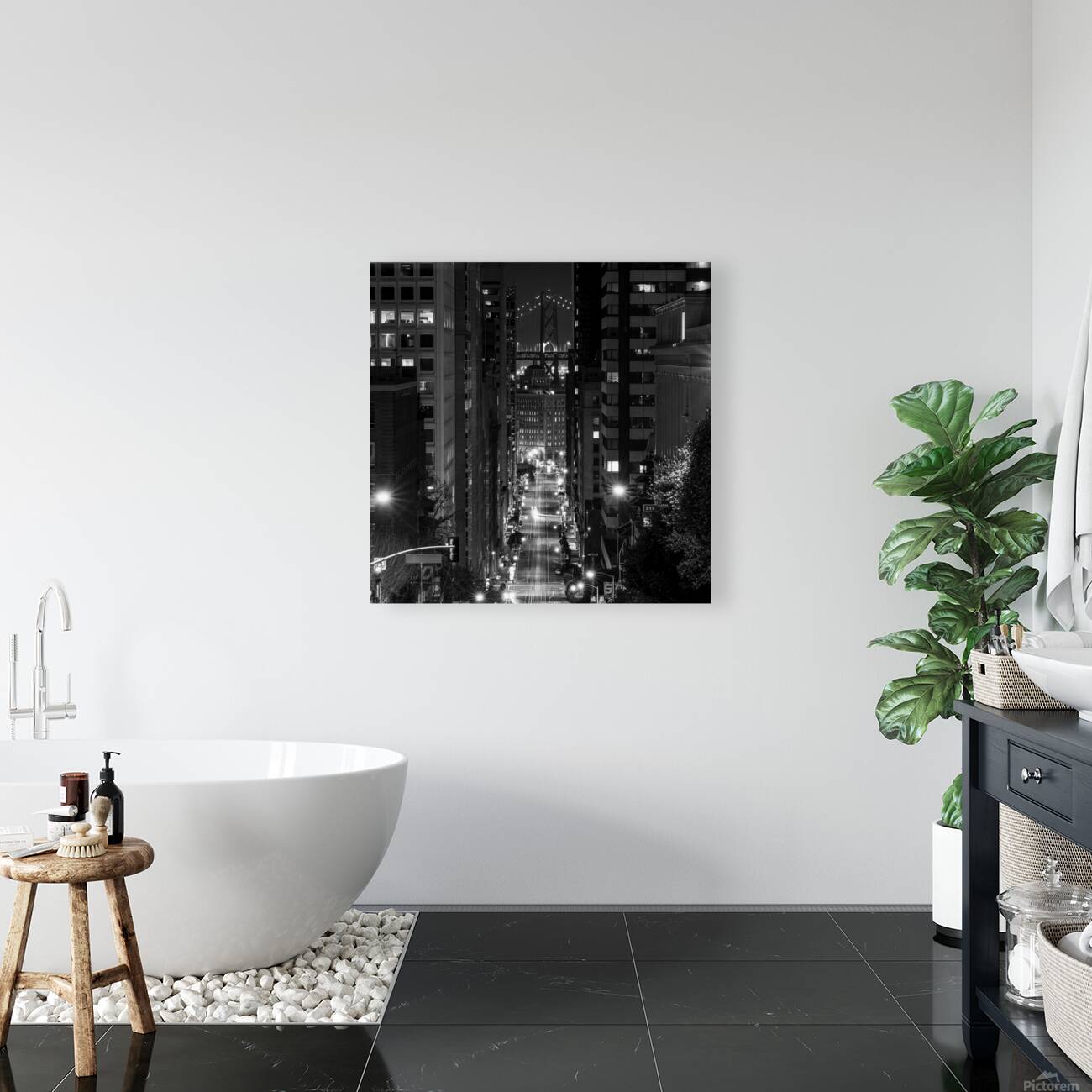 california street bay bridge night  square 2767 C Reproduction