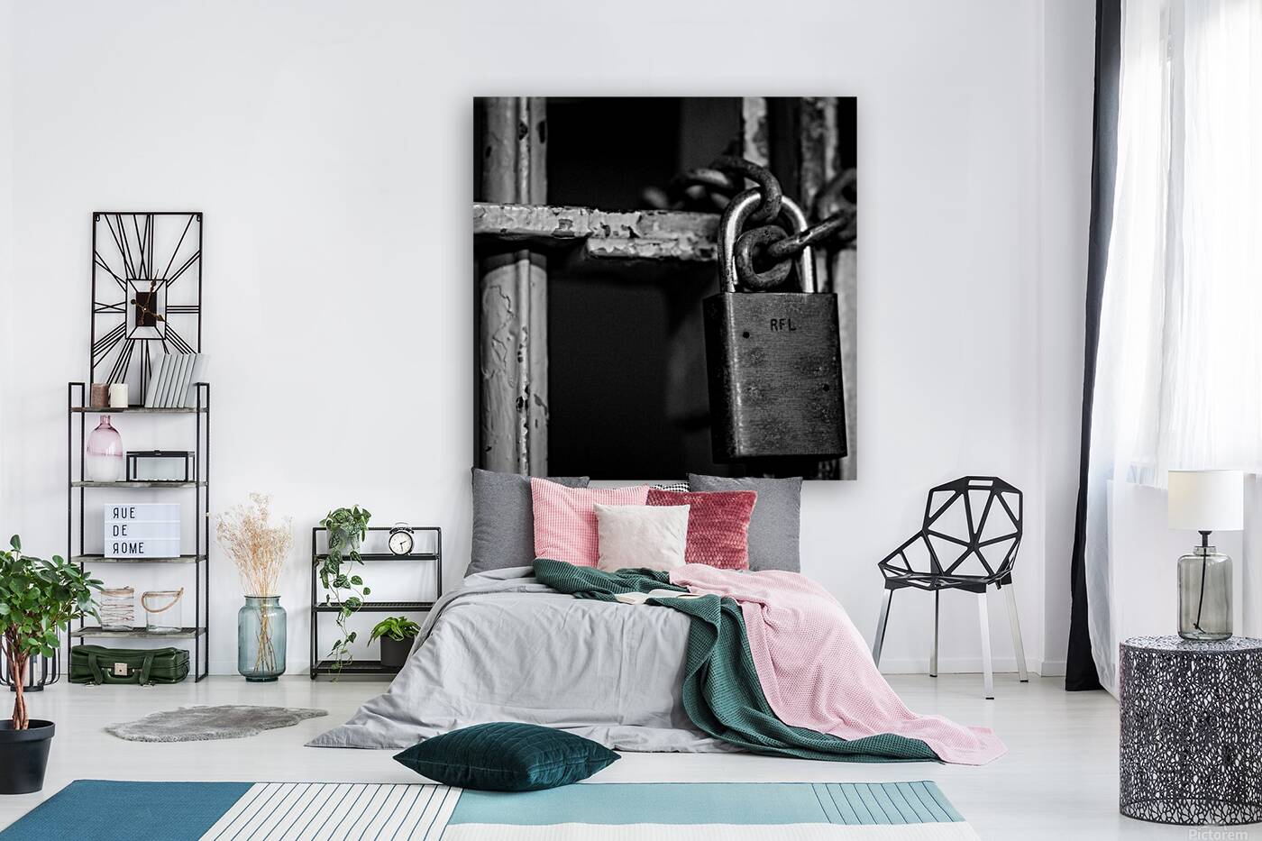 chain lock cell door alcatraz  square 2832 Locked Reproduction