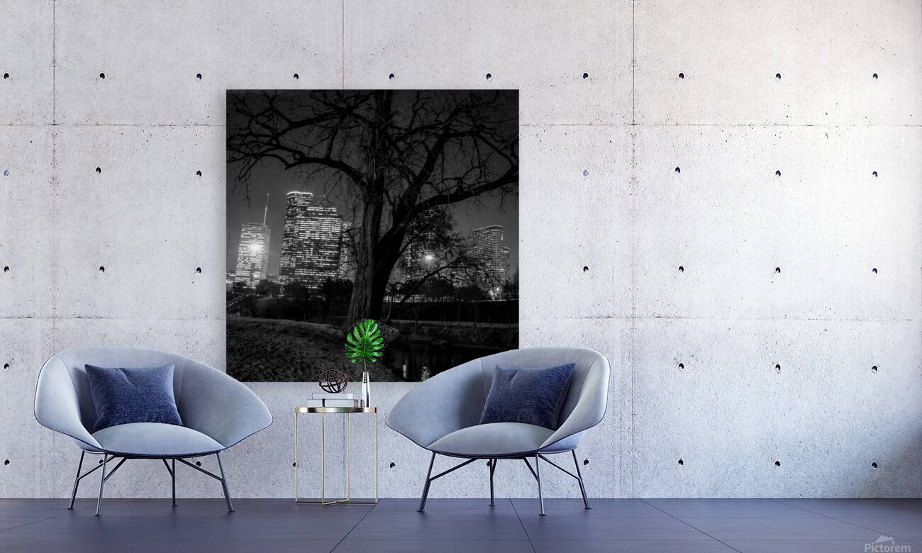 houston skyline in buffalo bayou  square 934 Oak Reproduction
