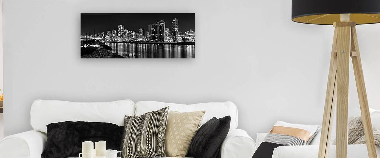 vancouver skyline at night false creek  panoramic by Black And White