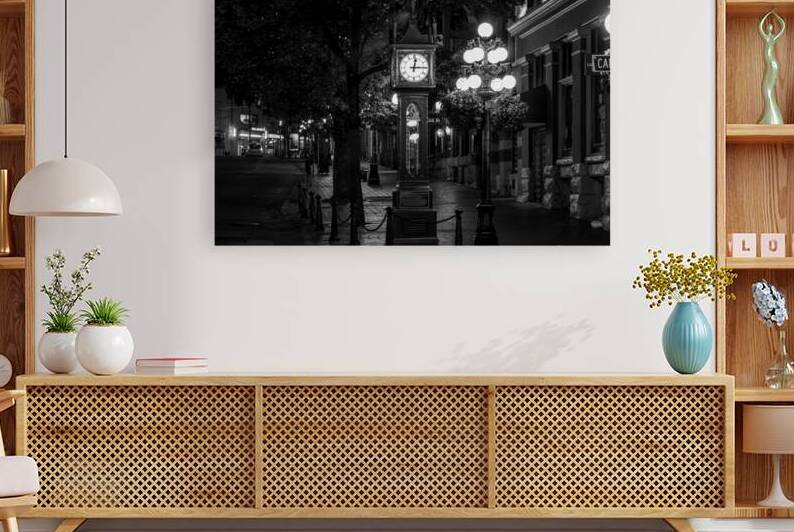 gastown steam clock water street at night  horizo by Black And White