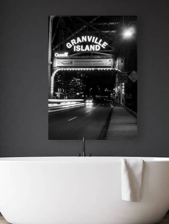 granville island sign at night  vertical 321 Gran by Black And White