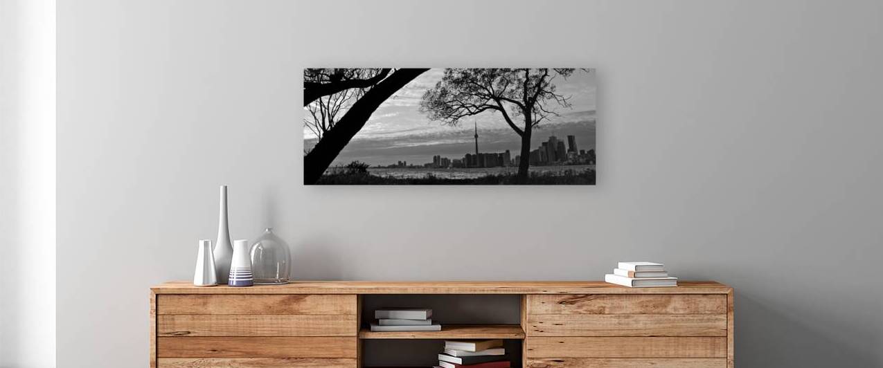 downtown toronto skyline from wards island  panor by Black And White