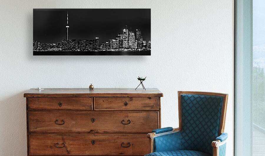 downtown toronto canada skyline at night  panoram by Black And White