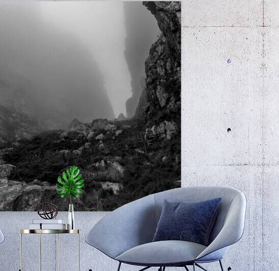 foggy platte klip gorge trail table mountain  squ by Black And White