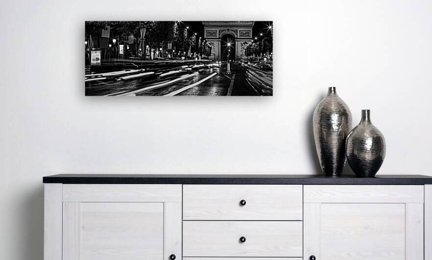 arc de triomphe on champs elysees at night  panor by Black And White
