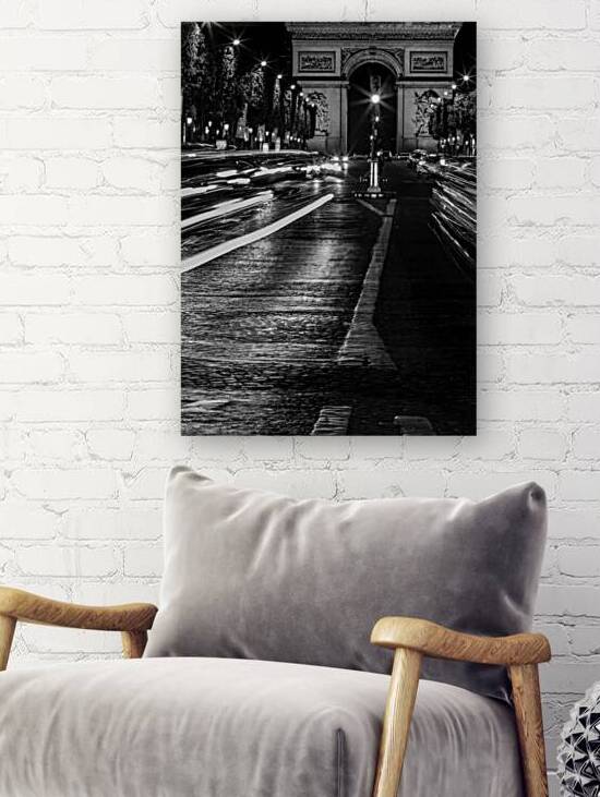 arc de triomphe on champs elysees at night  verti by Black And White