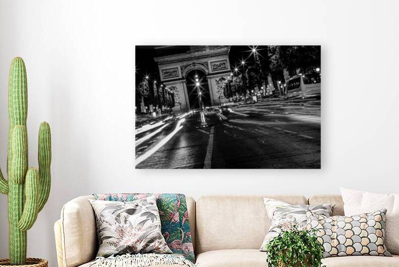 champs elysees traffic at night  horizontal 2491 by Black And White
