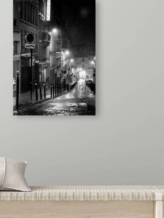 rue abbesses in pouring rain at night  vertical 2 by Black And White