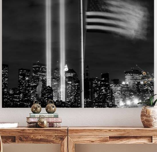 american flag liberty park 9 11 lights  square 36 by Black And White