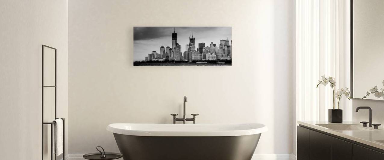 battery park lower manhattan skyline  panoramic 1 by Black And White