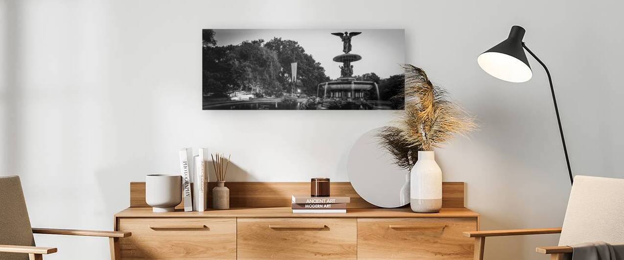 bethesda fountain central park  panoramic 1405 Be by Black And White